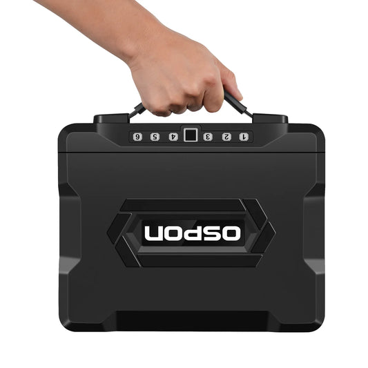 Biometric Gun Safe for Handgun with Handle, Under Bed Pistol Safe with Fingerprint Lock, Super-C Key, Keypad