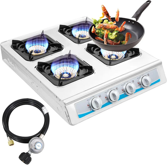 4 Burner GasPortable  Auto Ignition Camping Stainless Steel 4 Burner LPG.