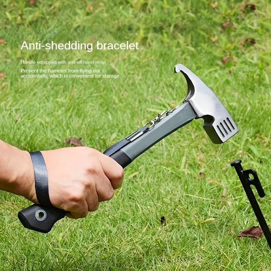 Heavy-Duty Camping Hammer with Tent Stake Remover - Comfort Grip Handle,  Carrying Strap, Durable Carbon Steel Head