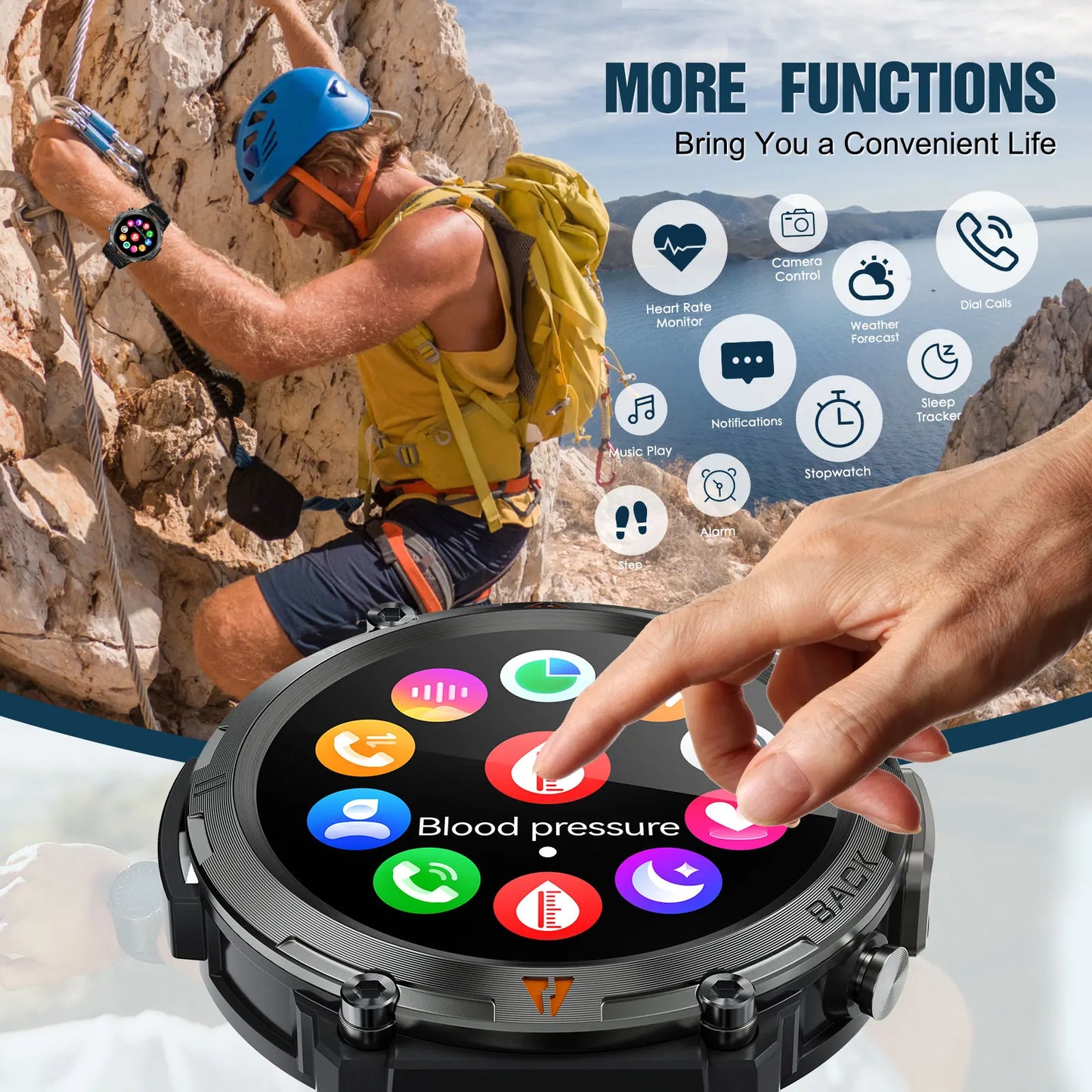 Bluetooth Call Smart Watch Men Full Touch Screen Health Monitor Clock With Flashlight Men For IOS Android
