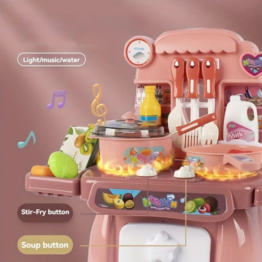 Kids Pretend Toy Kitchen Set with Sounds, Lights, Stove, Sink and Toy Food