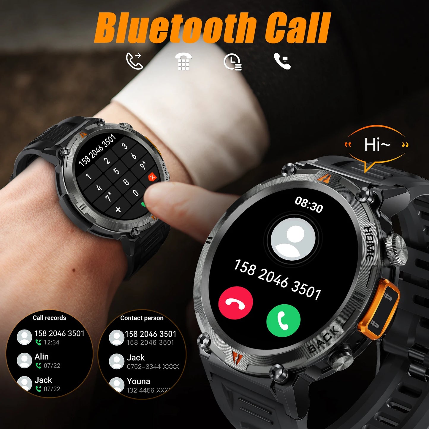 Bluetooth Call Smart Watch Men Full Touch Screen Health Monitor Clock With Flashlight Men For IOS Android