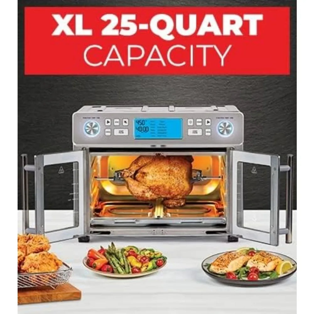 360 Air Fryer Oven Combo with French Door, 25 QT Extra Large Cook Two Foods in Different Ways,