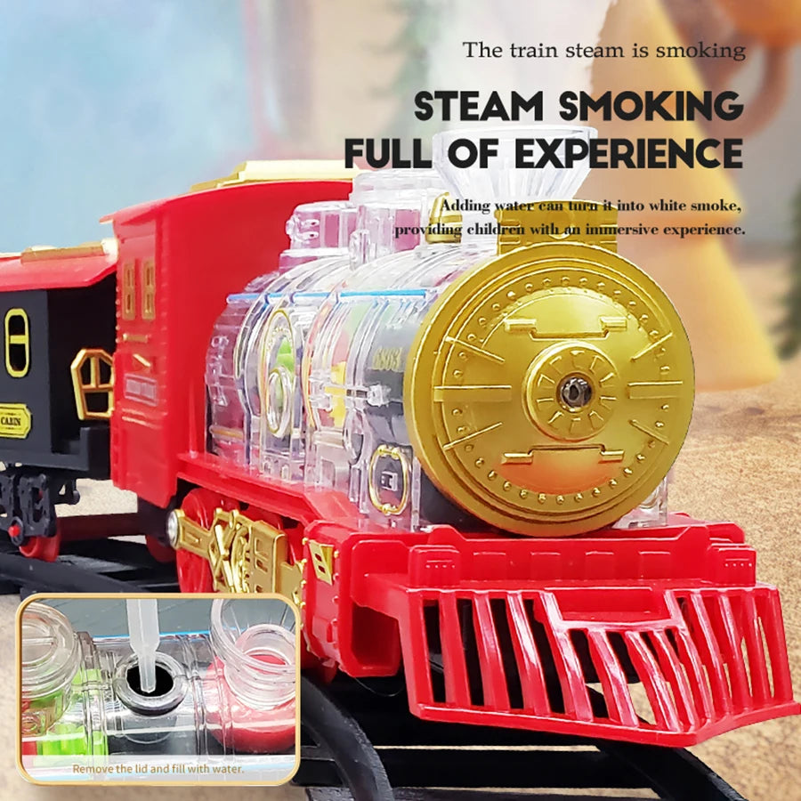 Classical simulation steam transparent 7 color wheel electric track train smoking