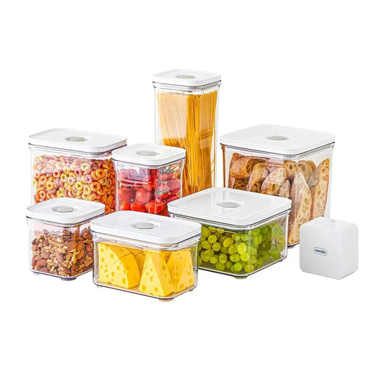Premium Airtight Food Storage Containers Mega 8P/Set. 7pcs Container and Vacuum Sealer. Smart One-Click Seal Lid,