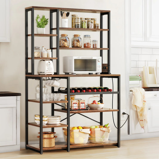 6-Tier Kitchen Bakers Rack with Power Outlet Microwave Stand Coffee Bar
