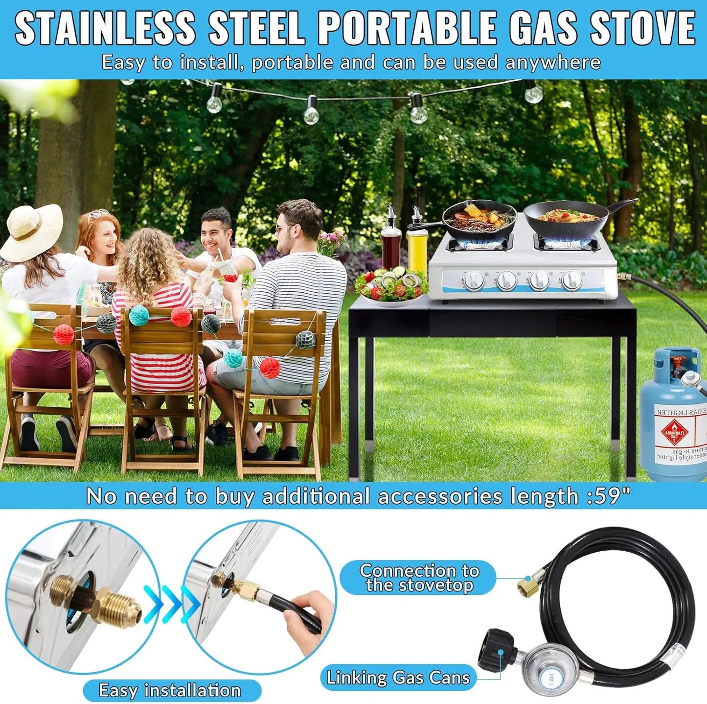 4 Burner GasPortable  Auto Ignition Camping Stainless Steel 4 Burner LPG.