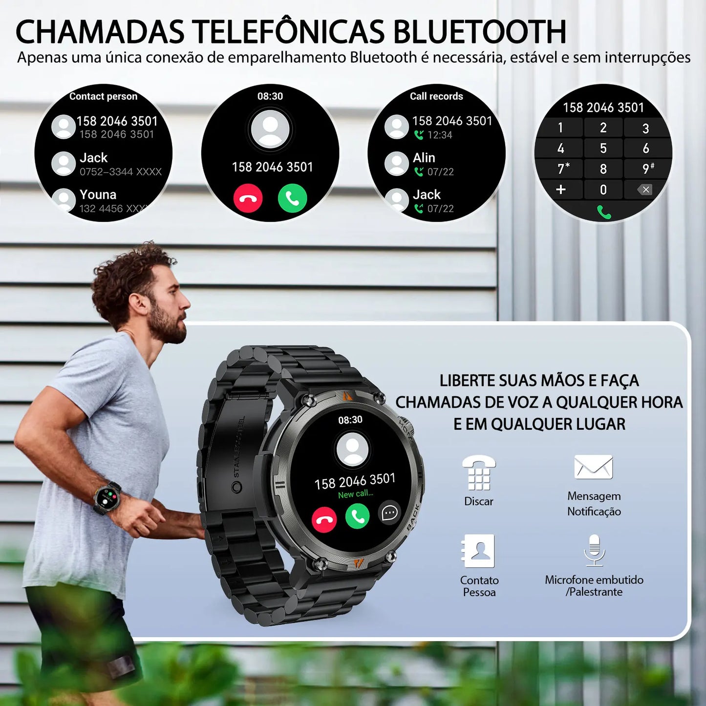 Bluetooth Call Smart Watch Men Full Touch Screen Health Monitor Clock With Flashlight Men For IOS Android