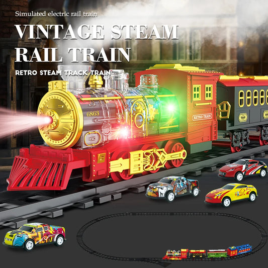 Classical simulation steam transparent 7 color wheel electric track train smoking