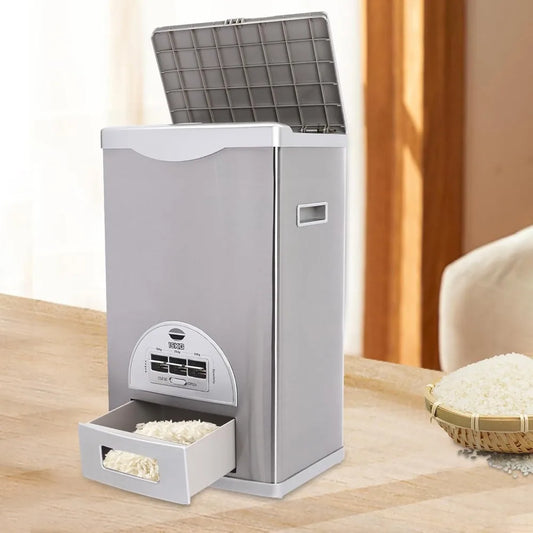Auto Rice Dispenser Rice Container Large Capacity Stainless Steel Food Storage Tank Grain Container for Home Kitchen Organizer