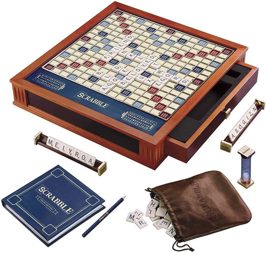 Scrabble Trophy Luxury Edition with Rotating Wooden Game Board